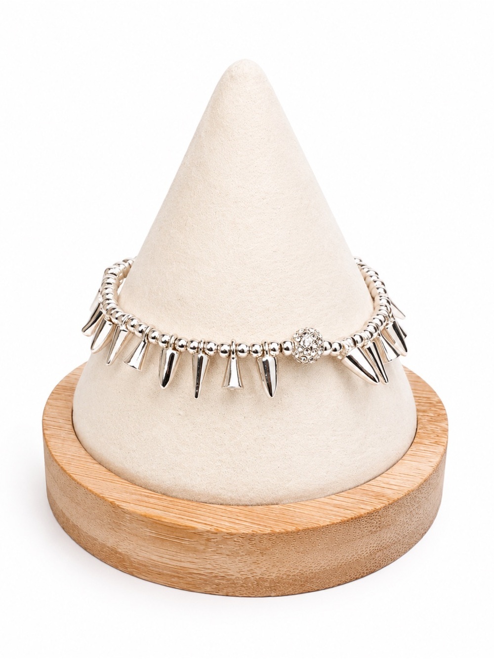 Zoetik Silver Spike Charm Stretch Bracelet Rhinestone Beaded